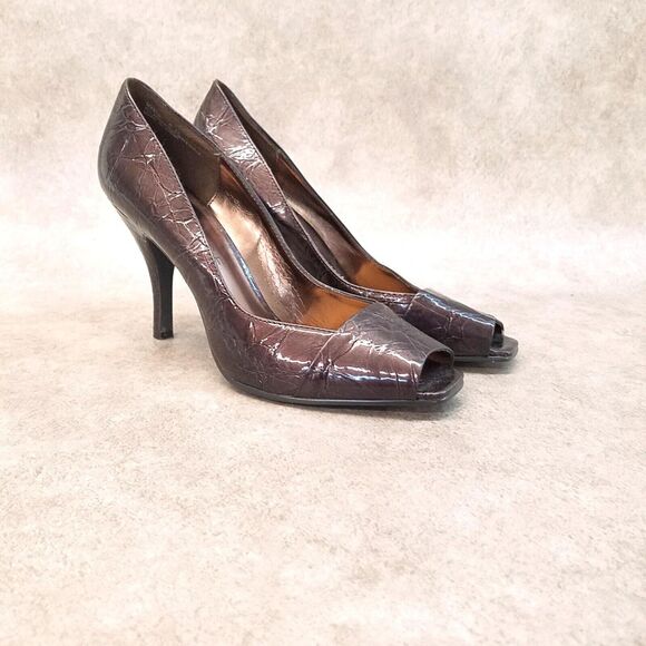 Rampage Womens Mystic Size 8 Brown Slip On Peep Toe 3.5" Heel Pumps - Picture 1 of 10
